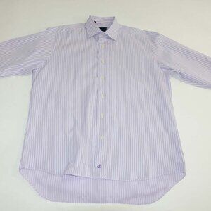 David Donahue Men's Dress Shirt 17 - 32 / 33 Purple Striped 100% Cotton
